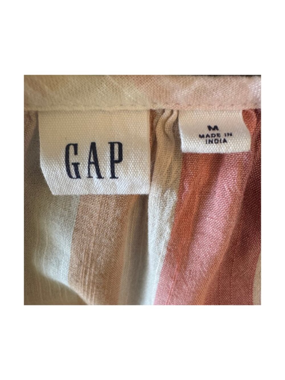 GAP Striped Cotton Gauze Peplum Top Sleeveless Split Neck Coral Pink Size M - Picture 5 of 6